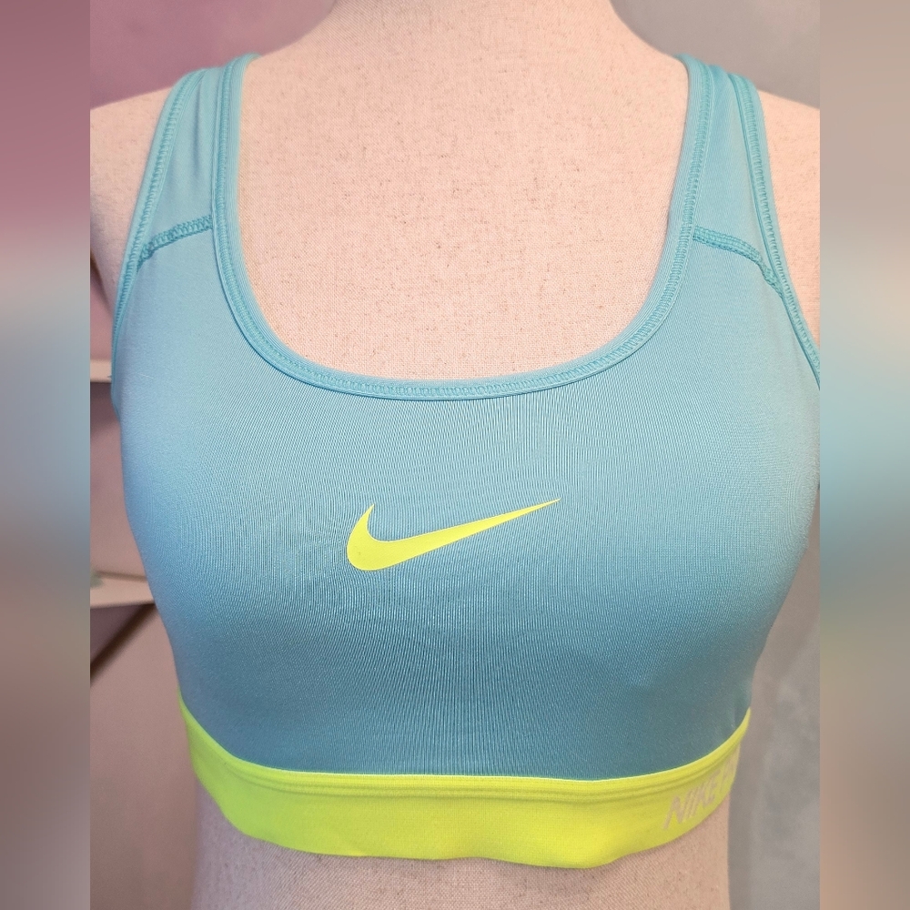 Nike Aqua Blue & Neon Yellow Dri Fit Sports Bra M